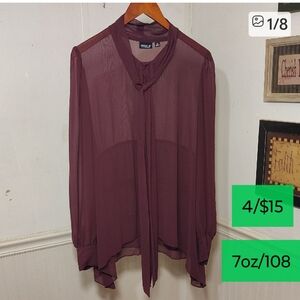 Allen B. By Allen Schwartz Burgundy Sheer Blouse